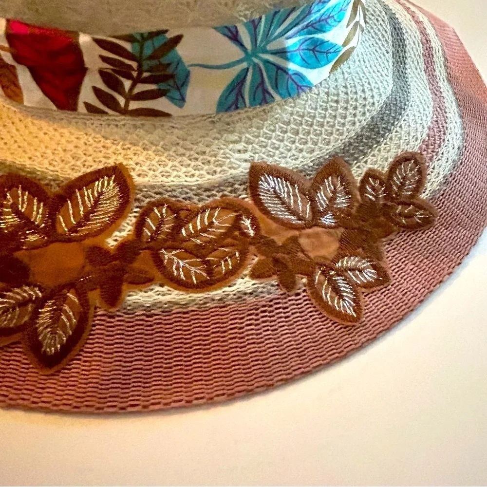Pretty Floppy Beach Hat embroidered flowers sun block beach party unisex